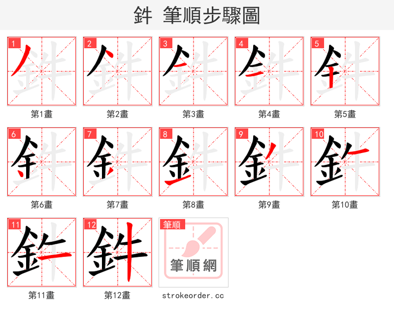 鈝 的笔顺分步演示（一笔一画写字）