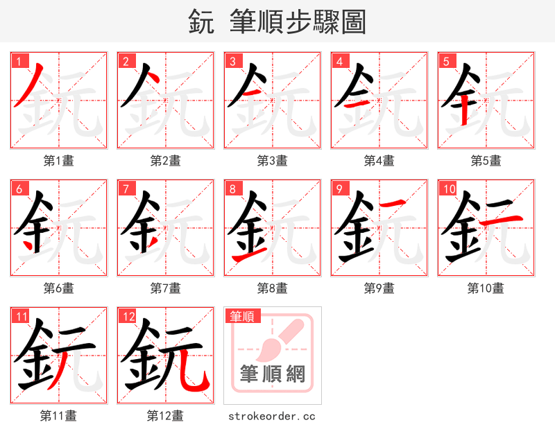 鈨 的笔顺分步演示（一笔一画写字）