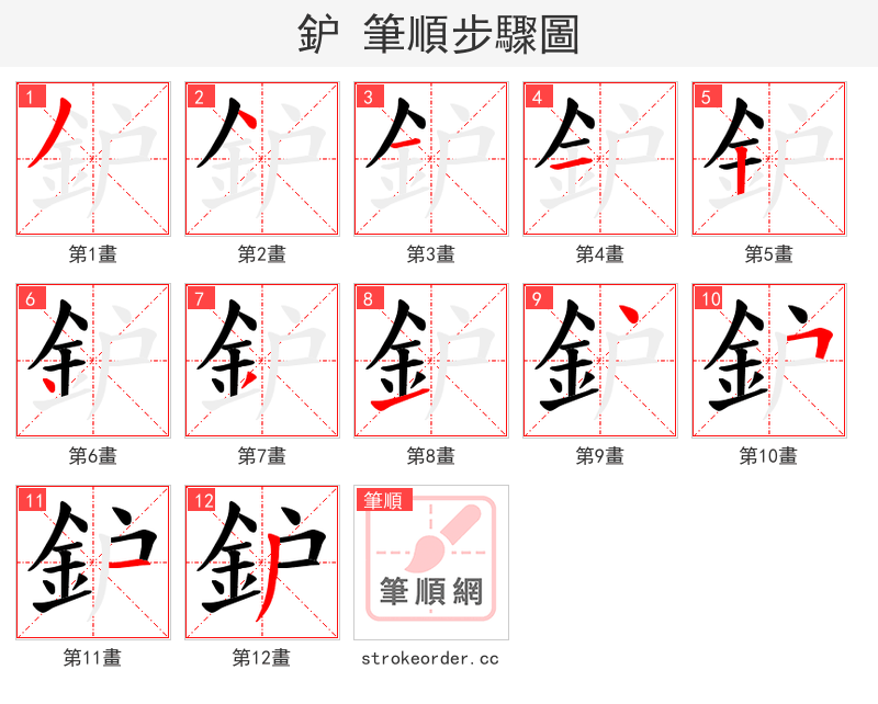 鈩 的笔顺分步演示（一笔一画写字）