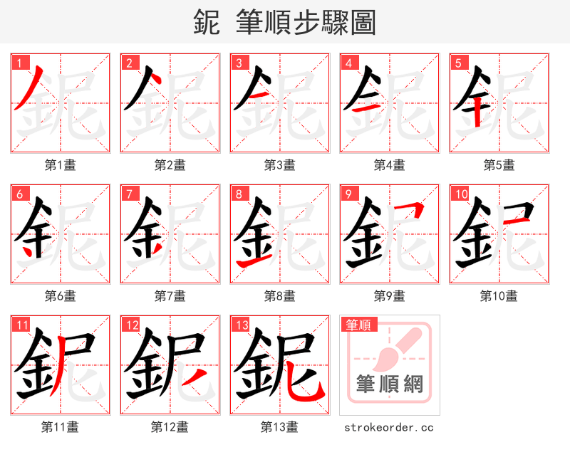 鈮 的笔顺分步演示（一笔一画写字）