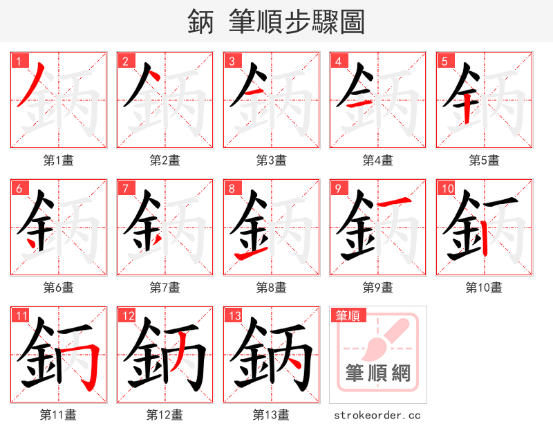 鈵 的笔顺分步演示（一笔一画写字）