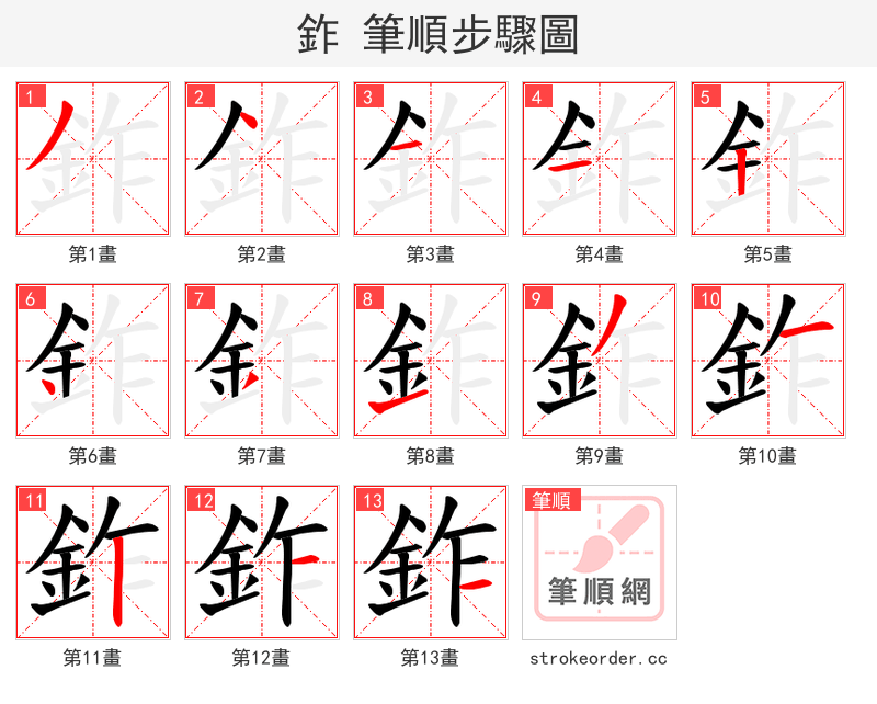 鈼 的笔顺分步演示（一笔一画写字）