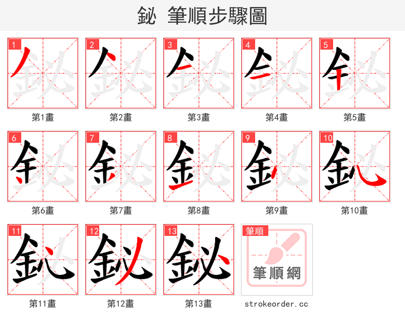 鉍 的笔顺分步演示（一笔一画写字）