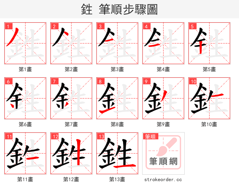 鉎 的笔顺分步演示（一笔一画写字）