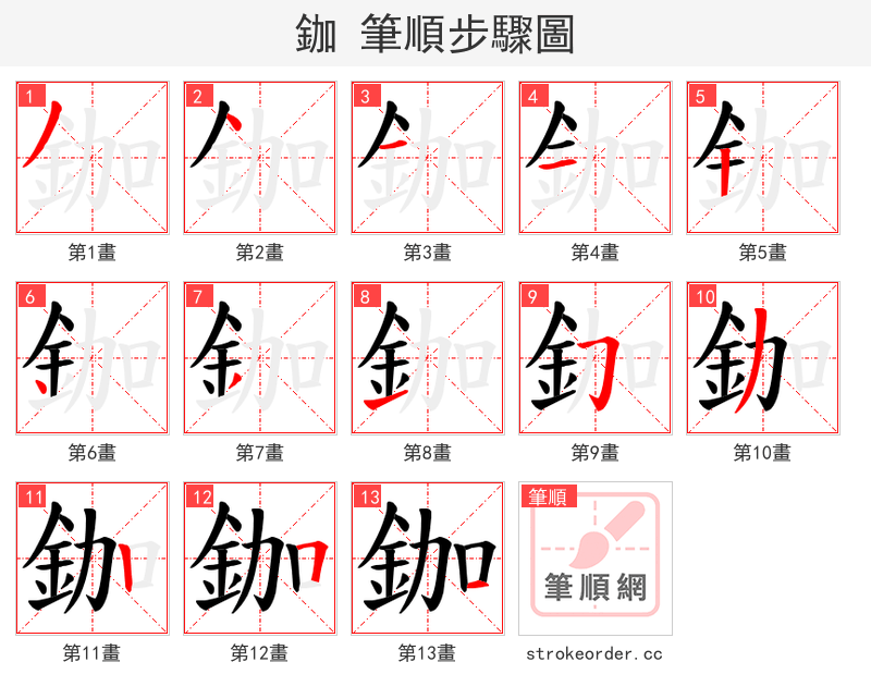 鉫 的笔顺分步演示（一笔一画写字）