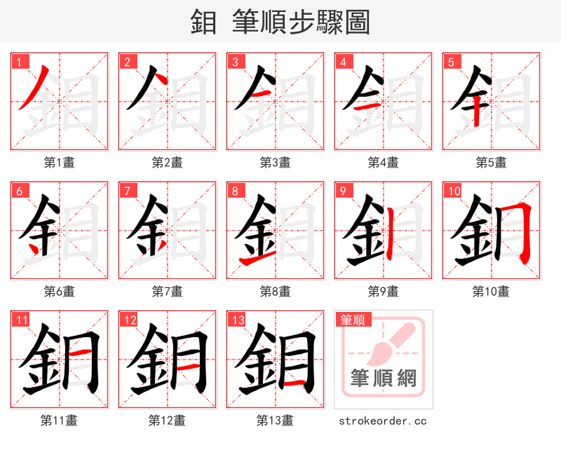 鉬 的笔顺分步演示（一笔一画写字）