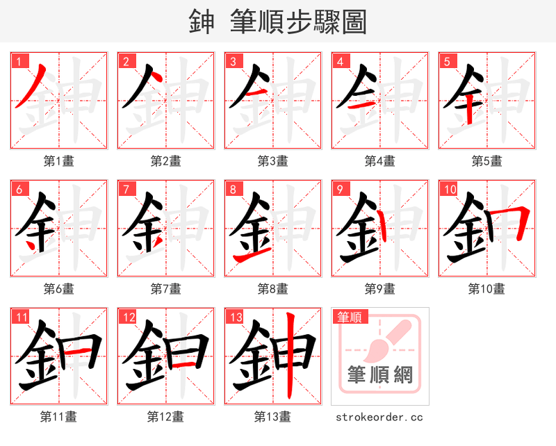 鉮 的笔顺分步演示（一笔一画写字）
