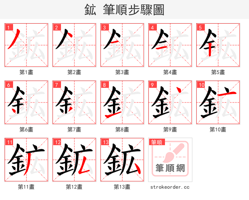 鉱 的笔顺分步演示（一笔一画写字）