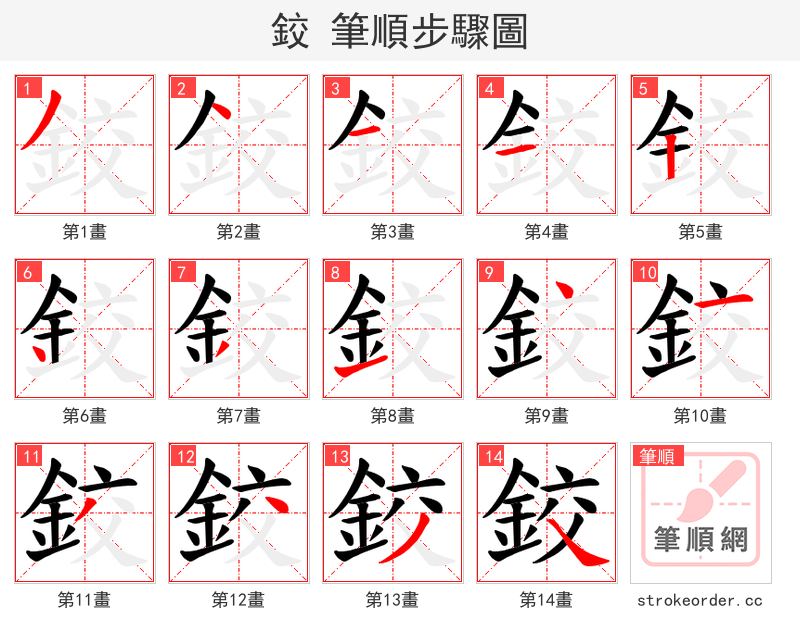 鉸 的笔顺分步演示（一笔一画写字）