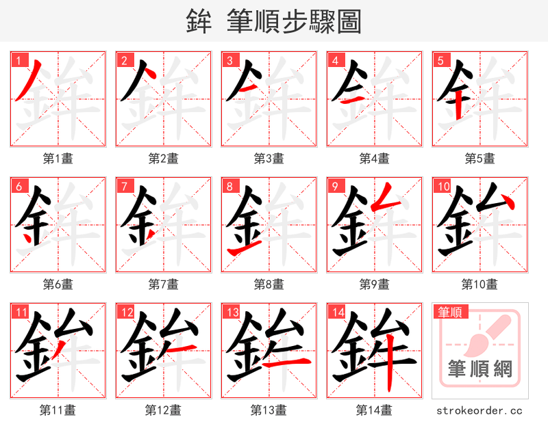 鉾 的笔顺分步演示（一笔一画写字）