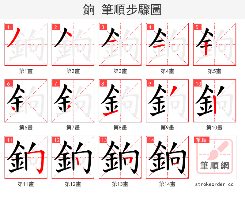 銄 的笔顺分步演示（一笔一画写字）