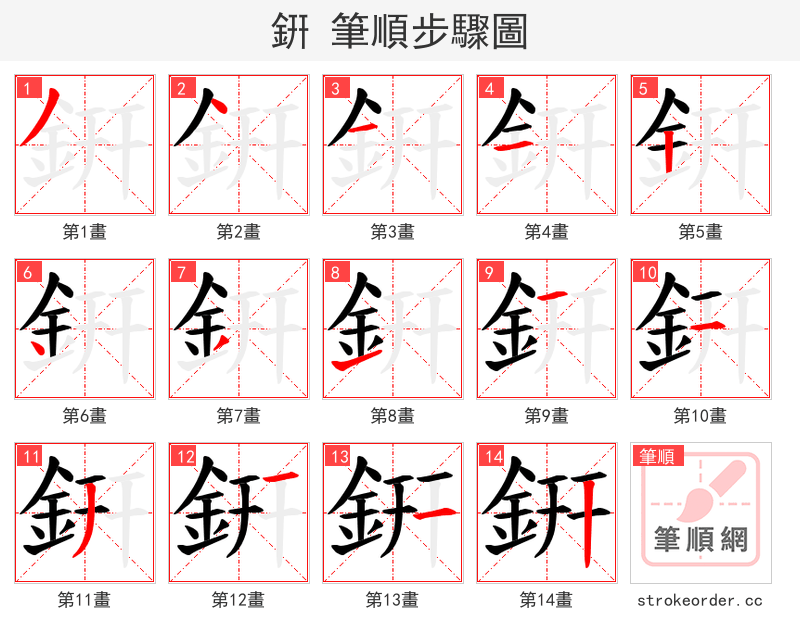銒 的笔顺分步演示（一笔一画写字）