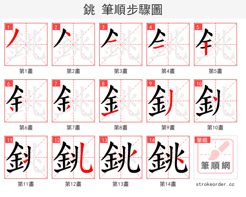 銚 的笔顺分步演示（一笔一画写字）