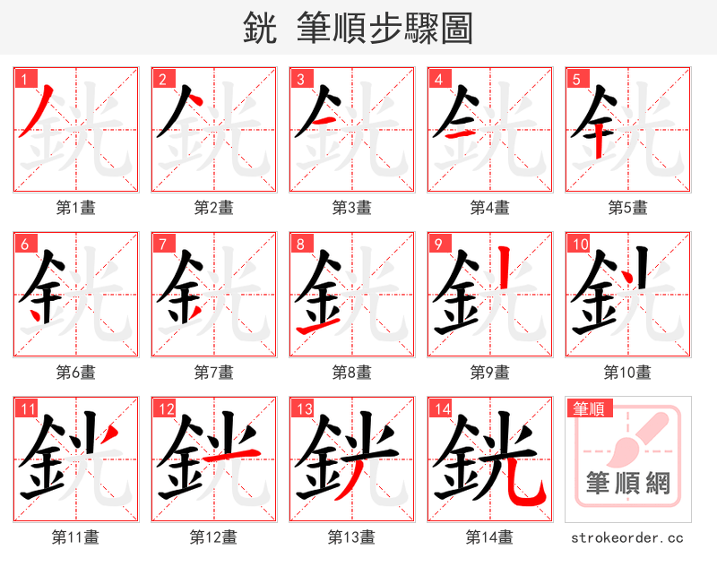 銧 的笔顺分步演示（一笔一画写字）