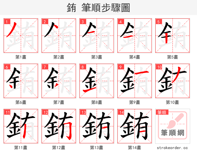 銪 的笔顺分步演示（一笔一画写字）