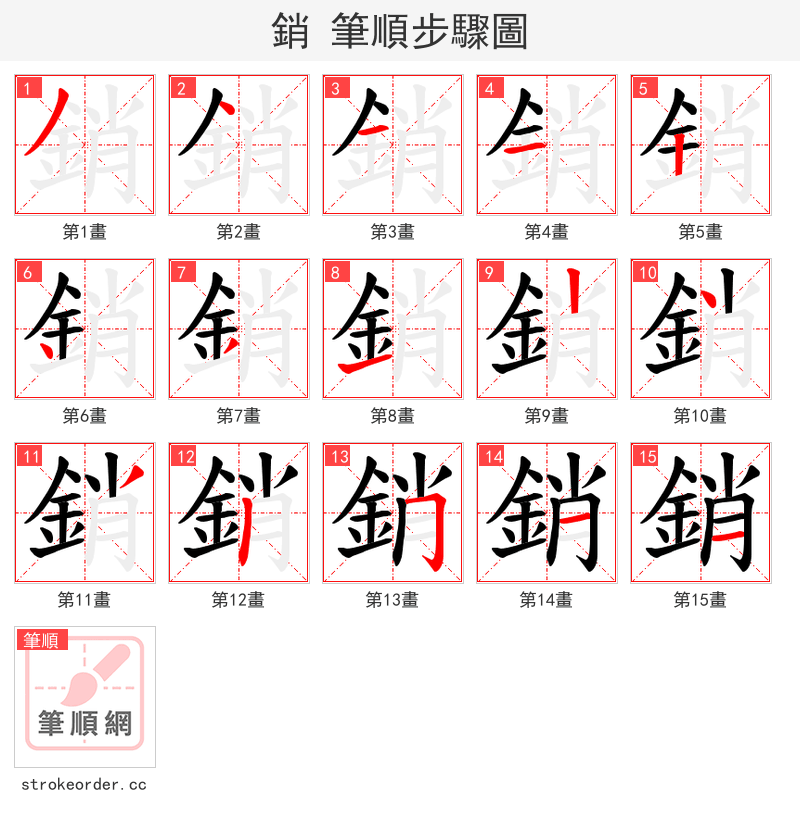 銷 的笔顺分步演示（一笔一画写字）