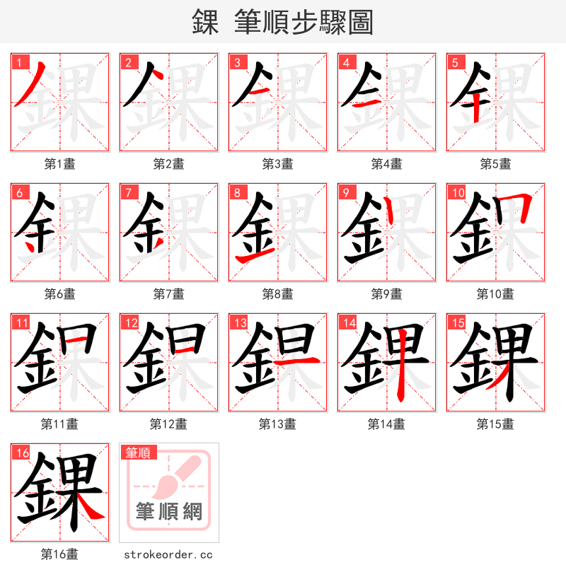 錁 的笔顺分步演示（一笔一画写字）