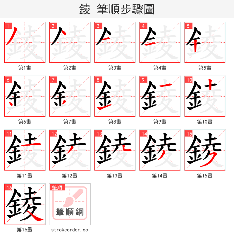錂 的笔顺分步演示（一笔一画写字）