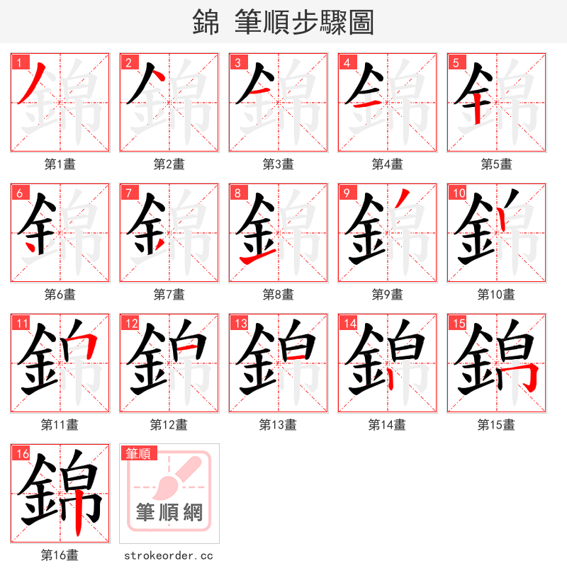 錦 的笔顺分步演示（一笔一画写字）