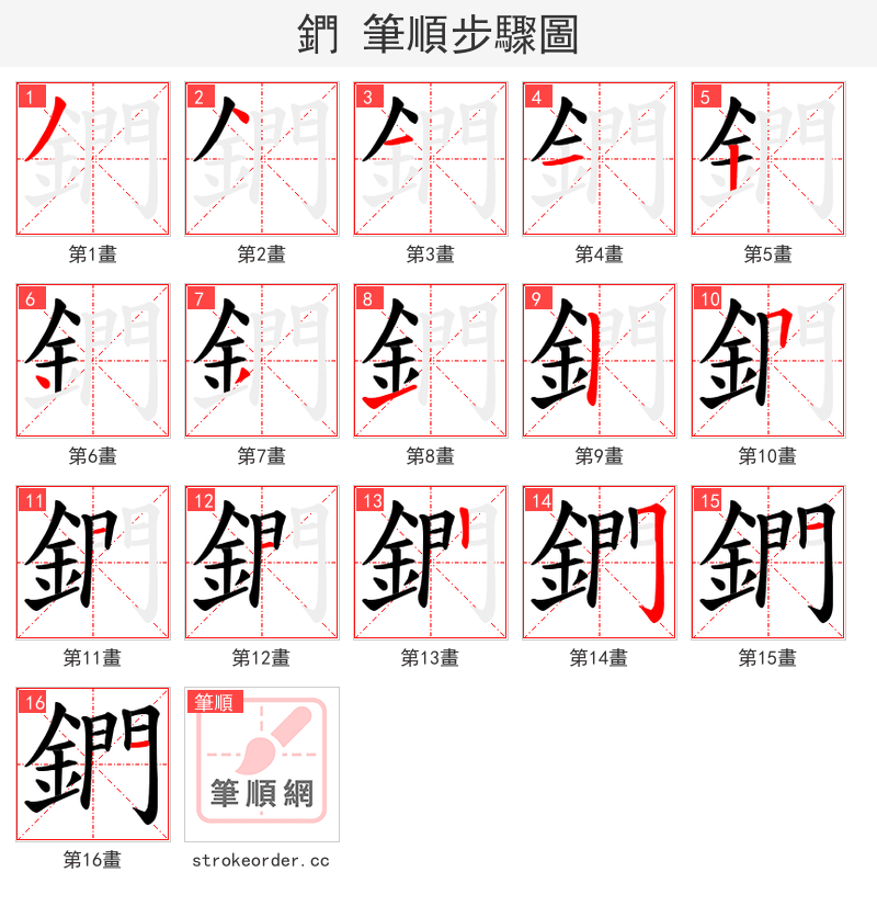 鍆 的笔顺分步演示（一笔一画写字）