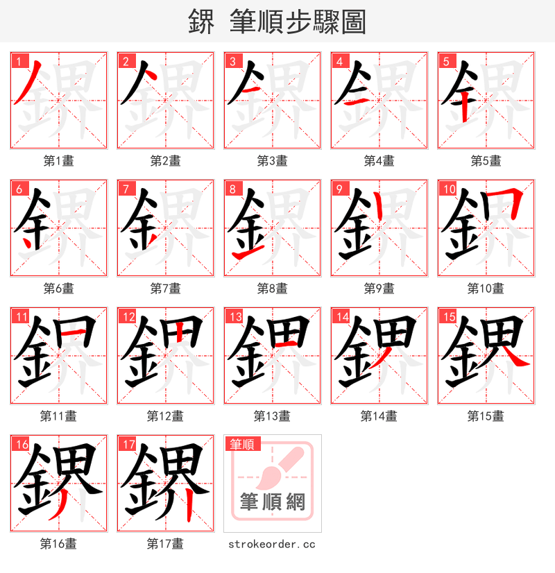 鎅 的笔顺分步演示（一笔一画写字）