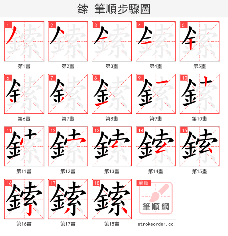 鎍 的笔顺分步演示（一笔一画写字）