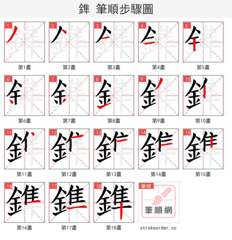鎨 的笔顺分步演示（一笔一画写字）