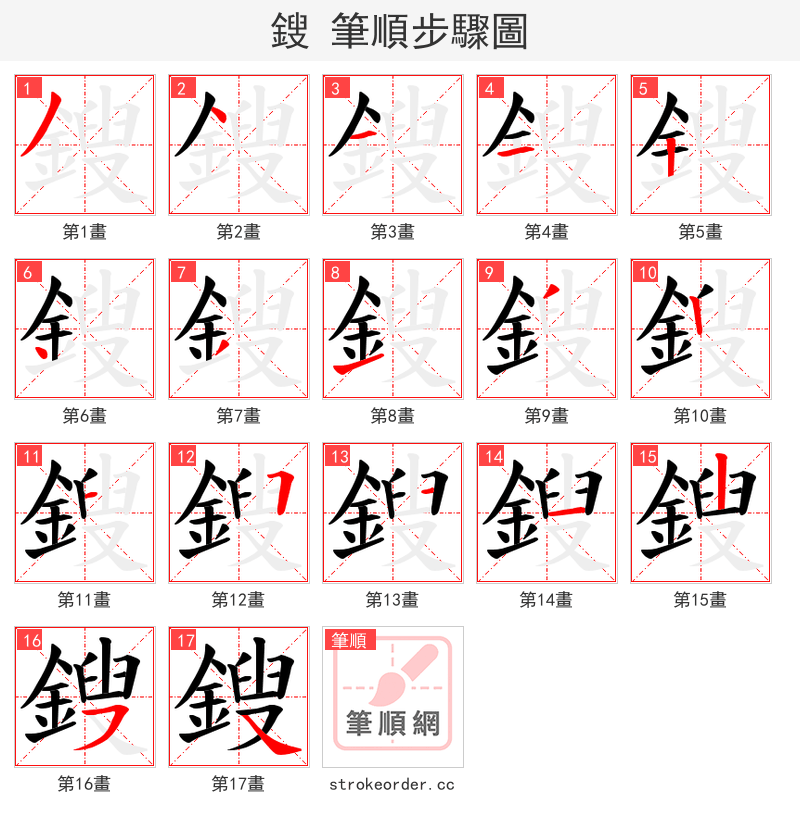鎪 的笔顺分步演示（一笔一画写字）