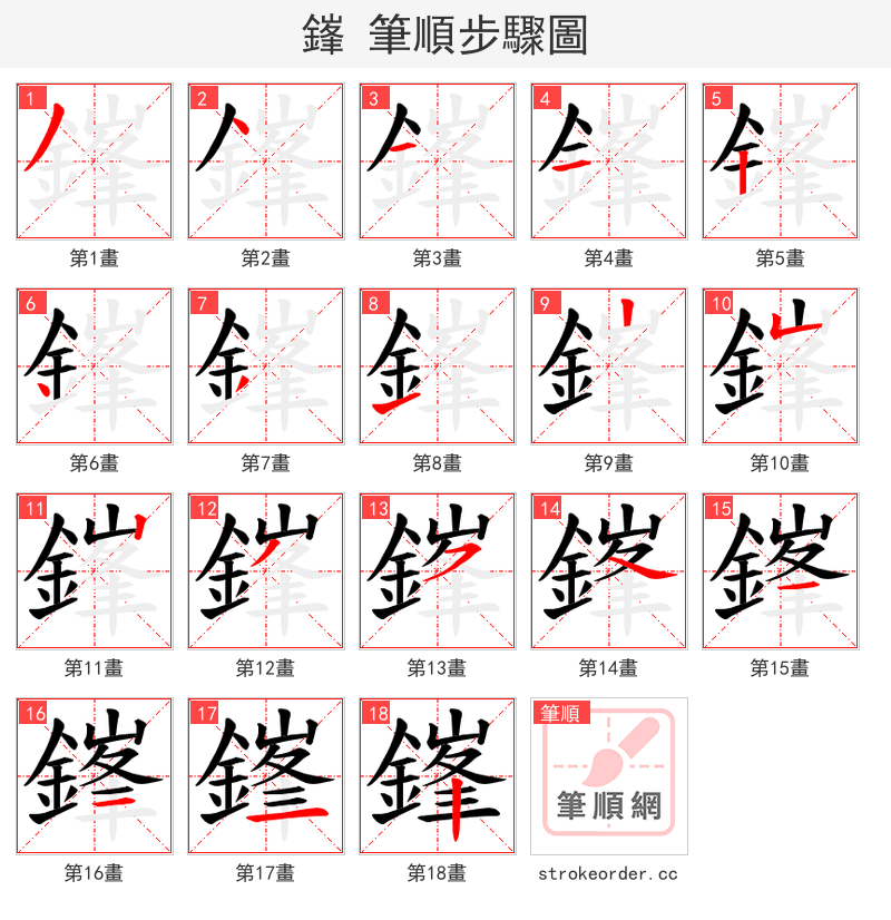 鎽 的笔顺分步演示（一笔一画写字）