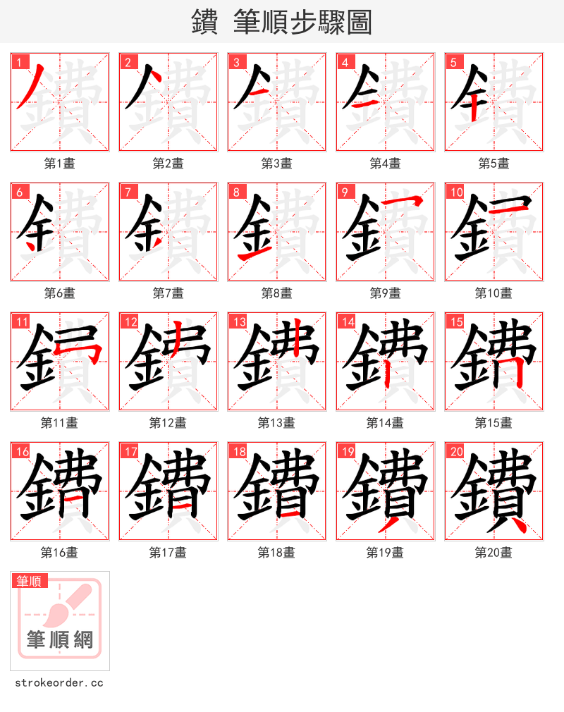 鐨 的笔顺分步演示（一笔一画写字）