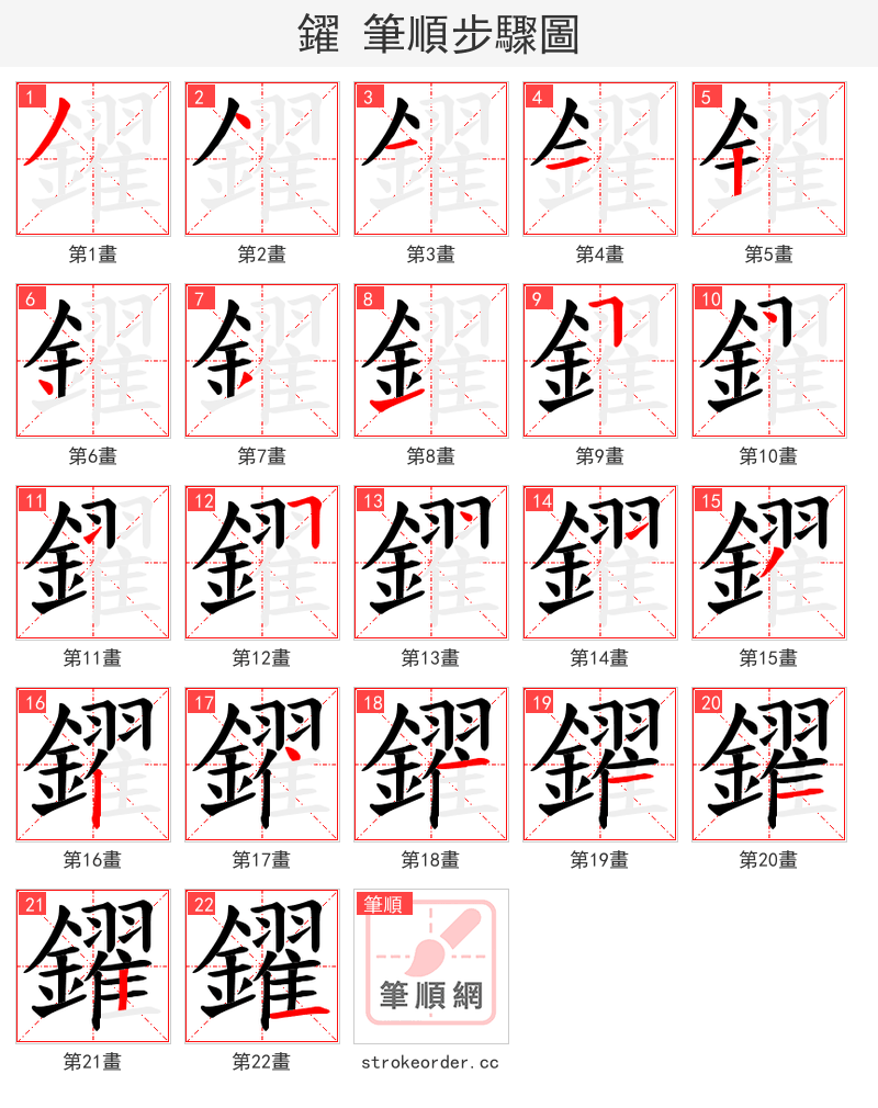 鑃 的笔顺分步演示（一笔一画写字）