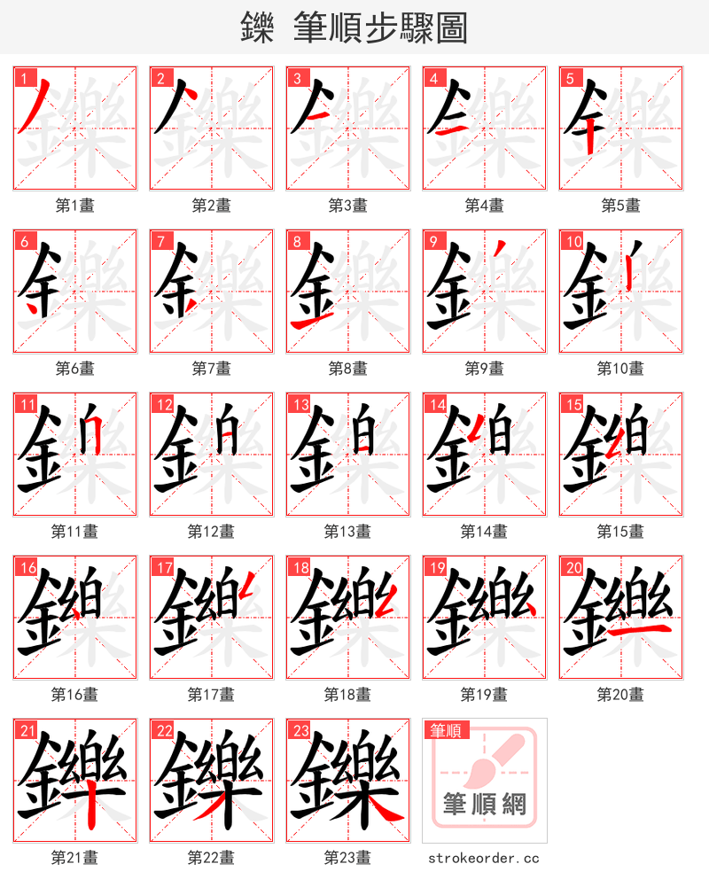 鑠 的笔顺分步演示（一笔一画写字）