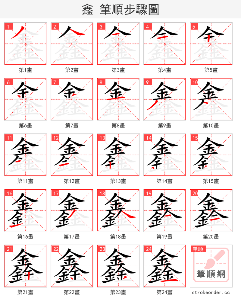 鑫 的笔顺分步演示（一笔一画写字）