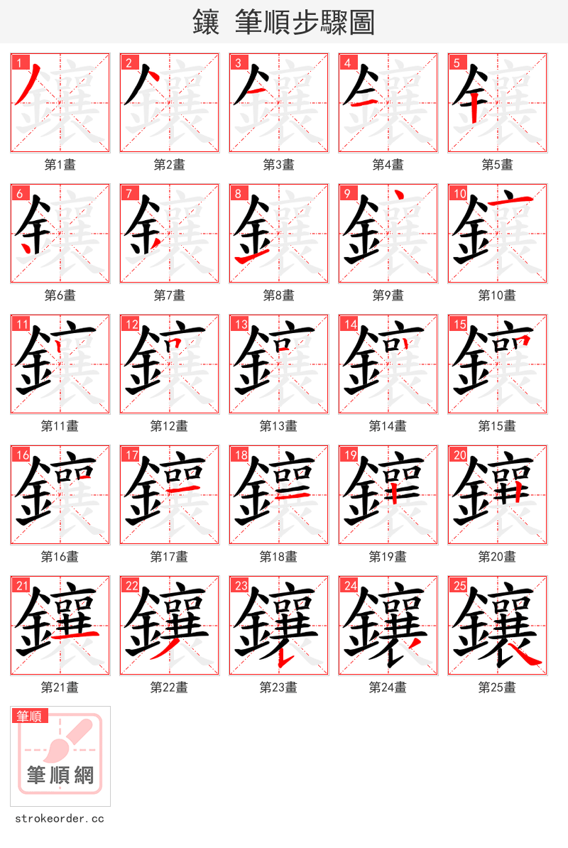鑲 的笔顺分步演示（一笔一画写字）