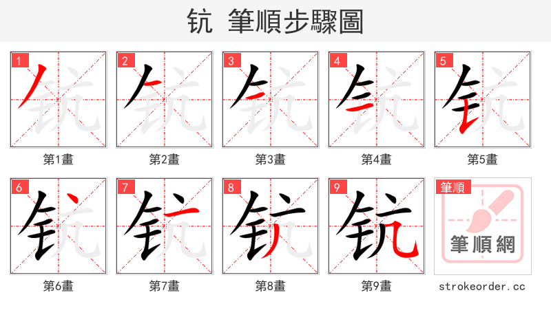 钪 的笔顺分步演示（一笔一画写字）