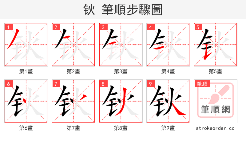 钬 的笔顺分步演示（一笔一画写字）