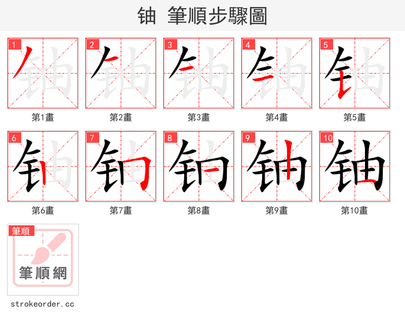 stroke order steps of 铀