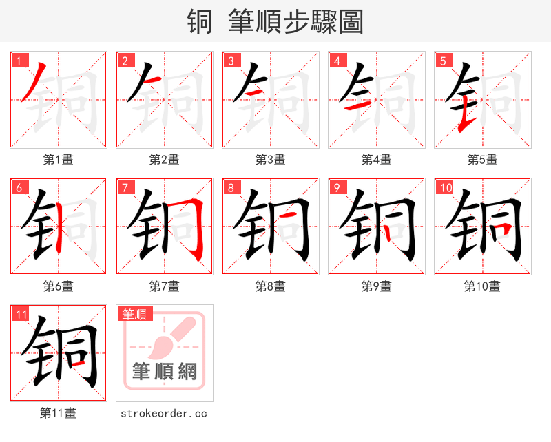 stroke order steps of 铜