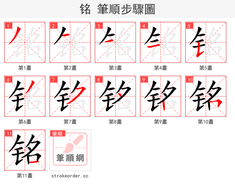 铭 的笔顺分步演示（一笔一画写字）