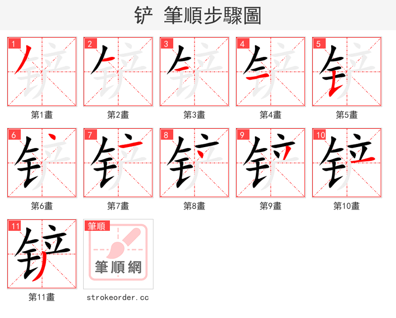 铲 的笔顺分步演示（一笔一画写字）