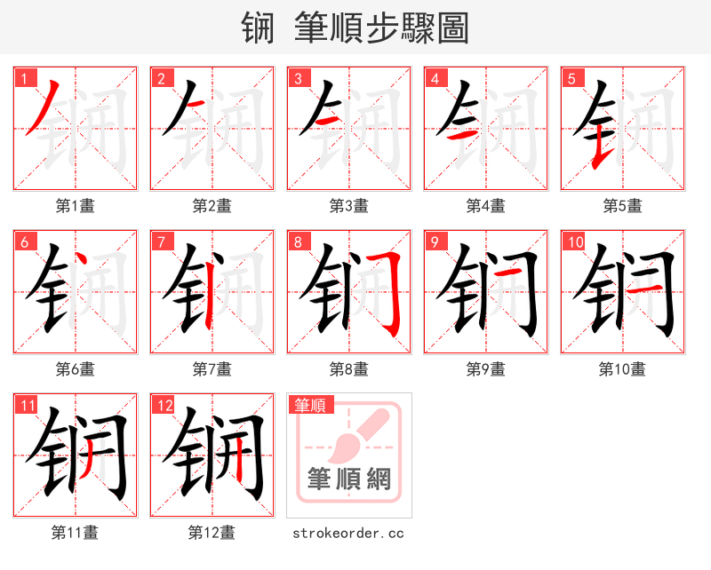 锎 的笔顺分步演示（一笔一画写字）