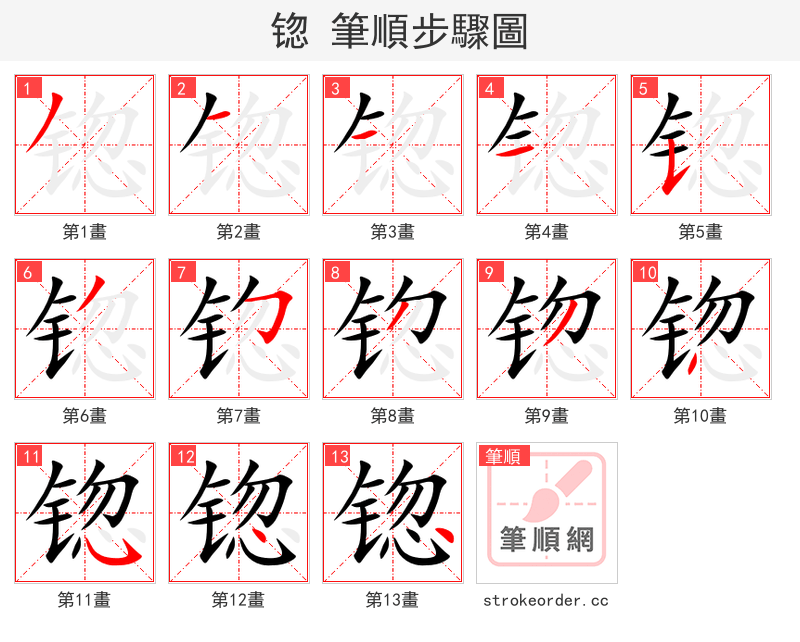 锪 的笔顺分步演示（一笔一画写字）