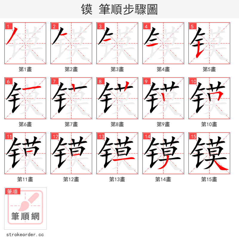 镆 的笔顺分步演示（一笔一画写字）