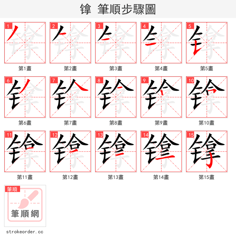 镎 的笔顺分步演示（一笔一画写字）