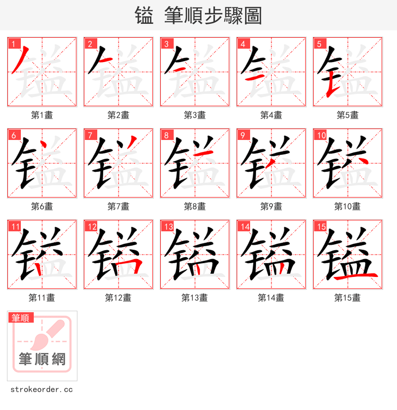 镒 的笔顺分步演示（一笔一画写字）