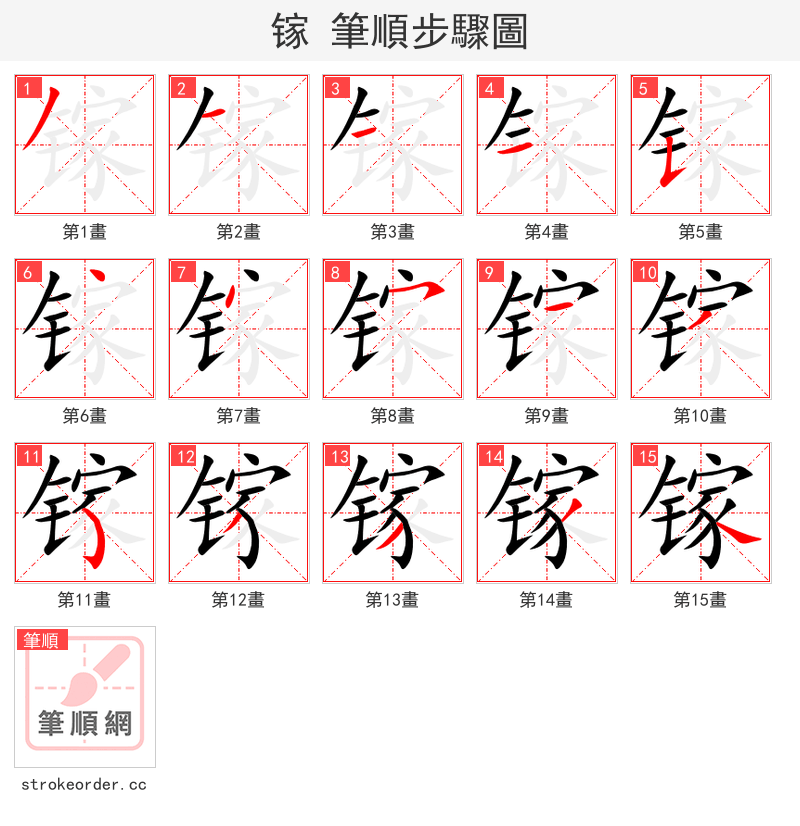 镓 的笔顺分步演示（一笔一画写字）
