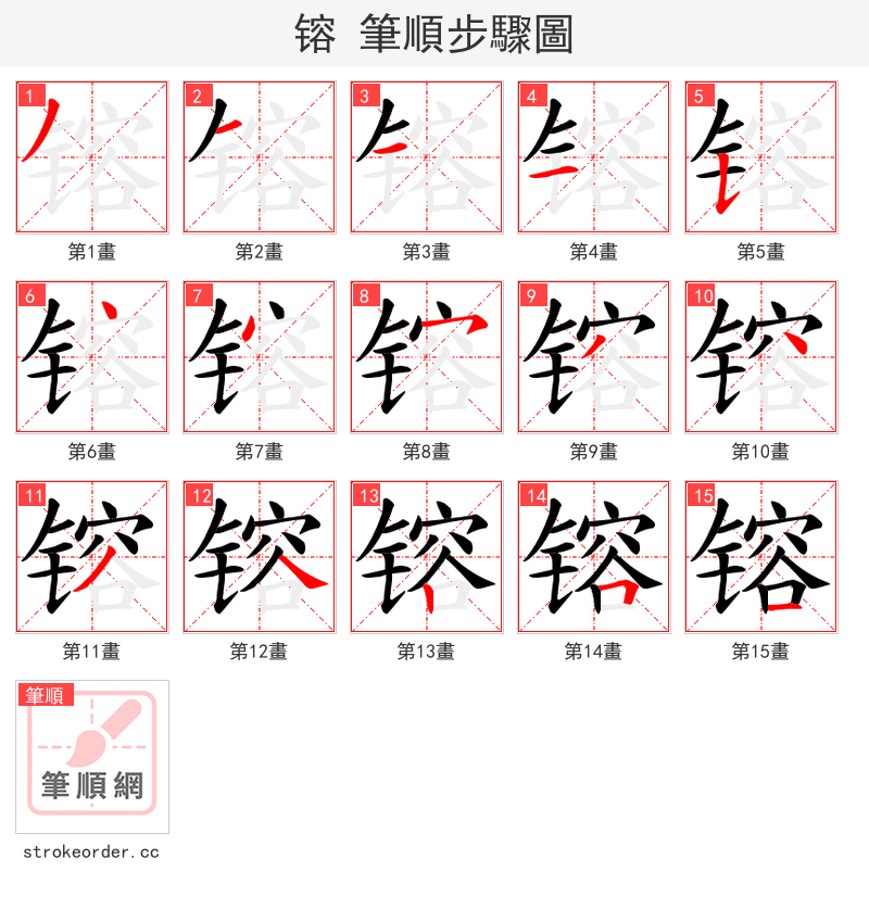 镕 的笔顺分步演示（一笔一画写字）