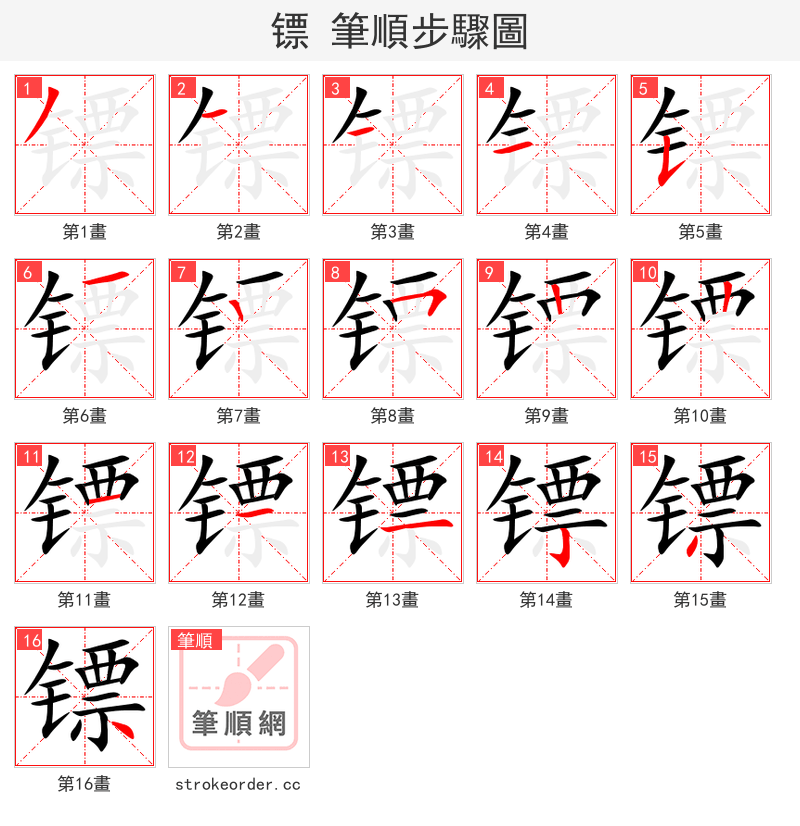 stroke order steps of 镖