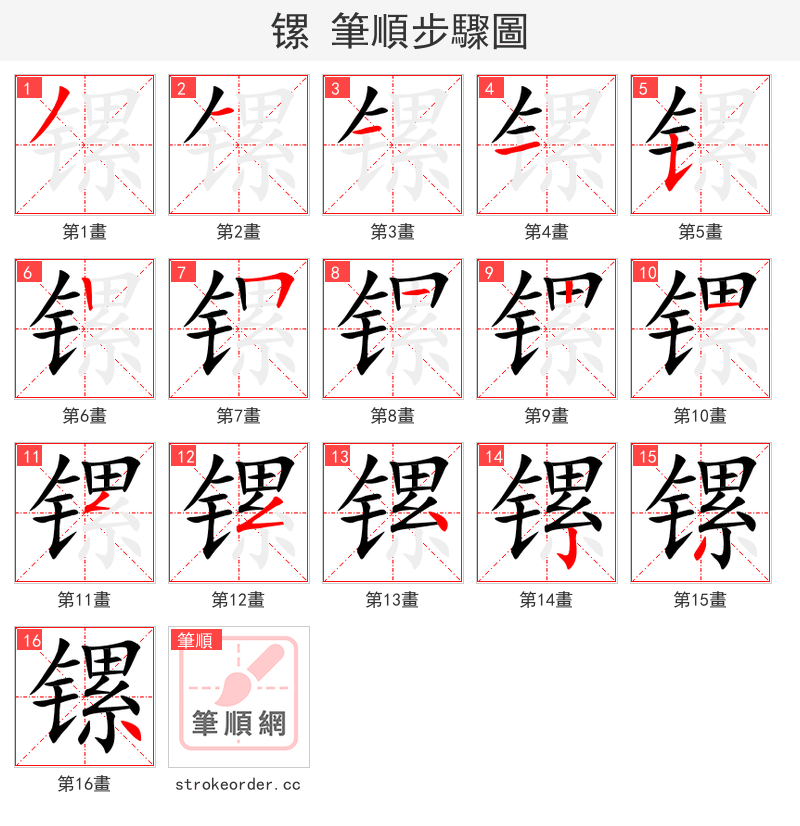 镙 的笔顺分步演示（一笔一画写字）
