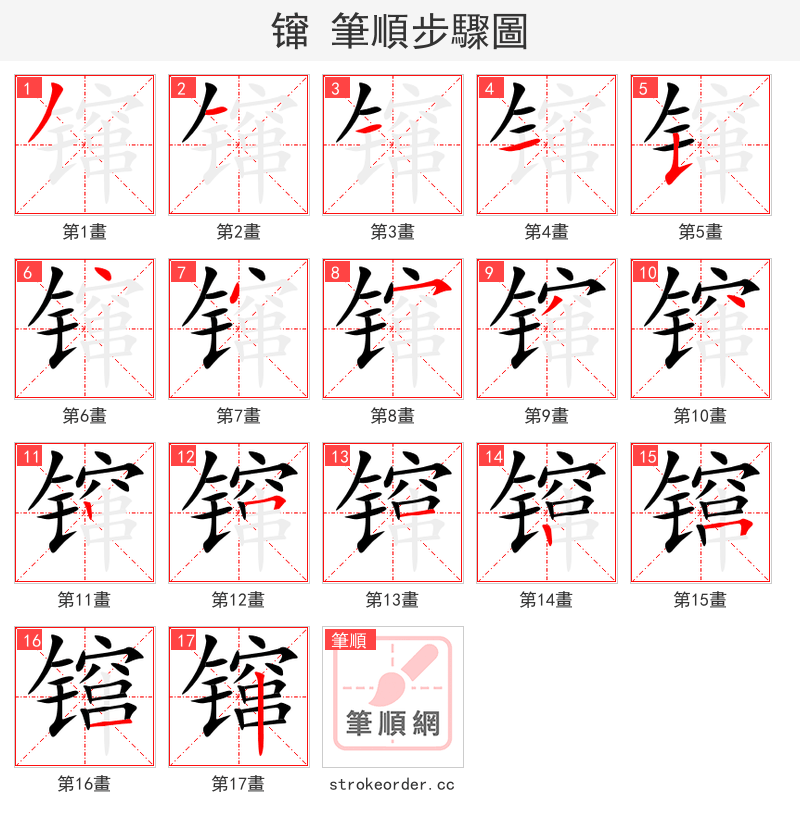 镩 的笔顺分步演示（一笔一画写字）